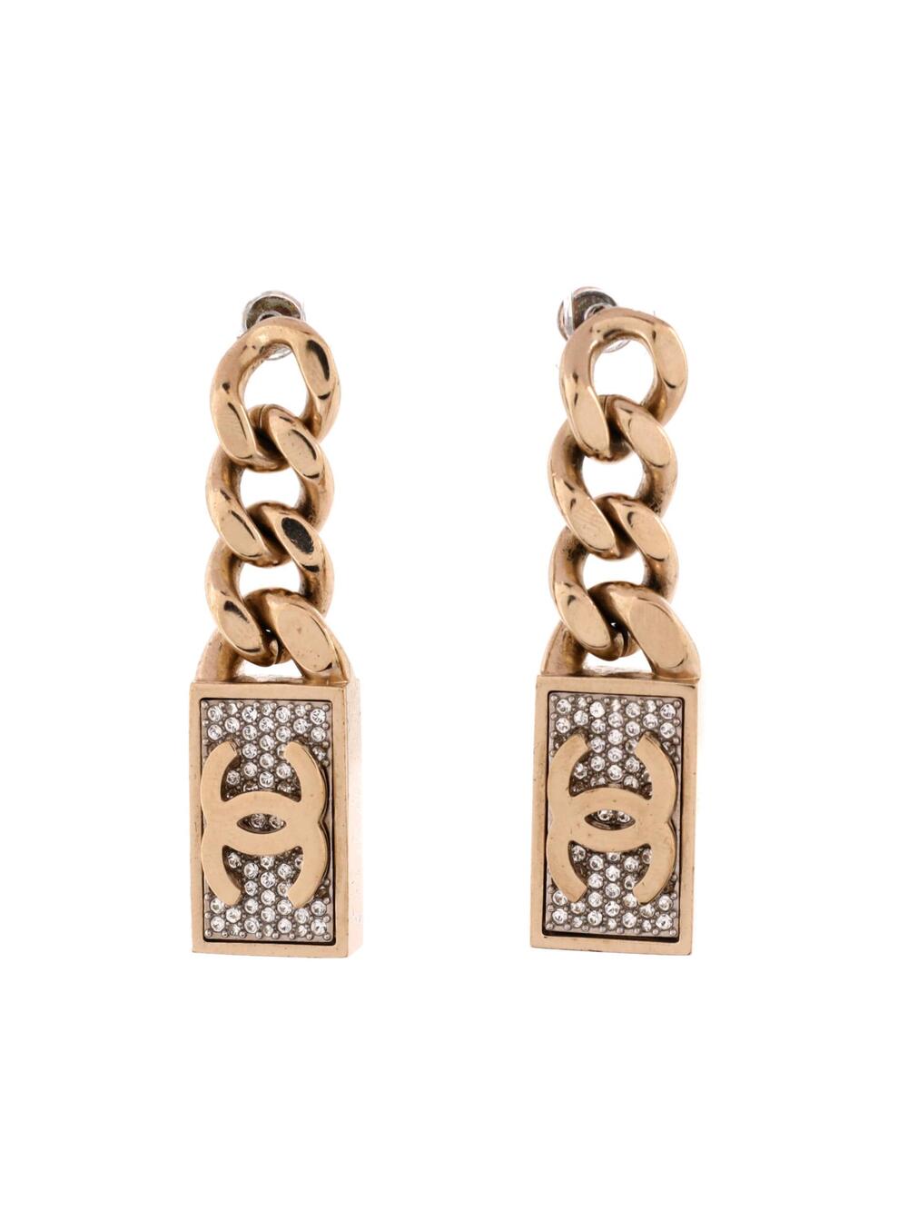 Chanel Cc Dog Tag Charm Drop Earrings #228198C93B